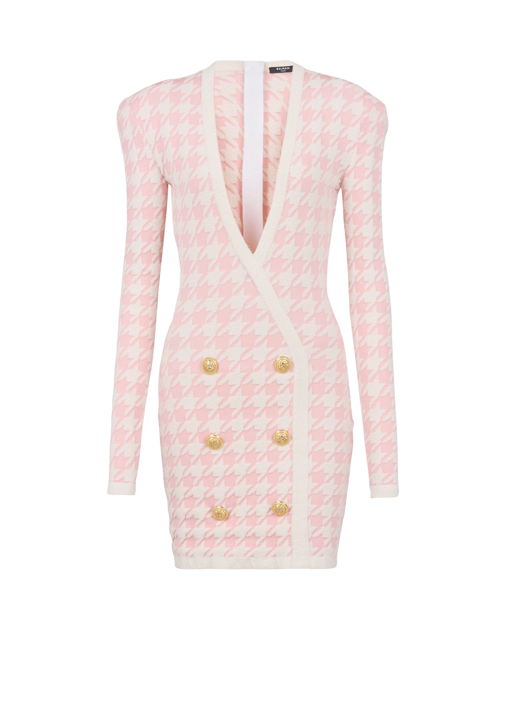 Short tweed dress with gold-tone buttons, pink, hi-res