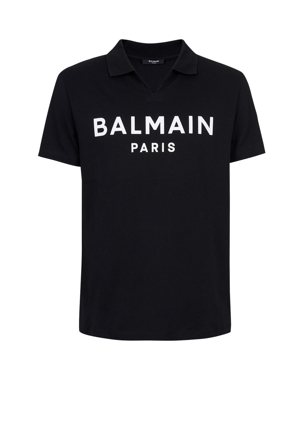Cotton polo with black Balmain logo print, black, hi-res