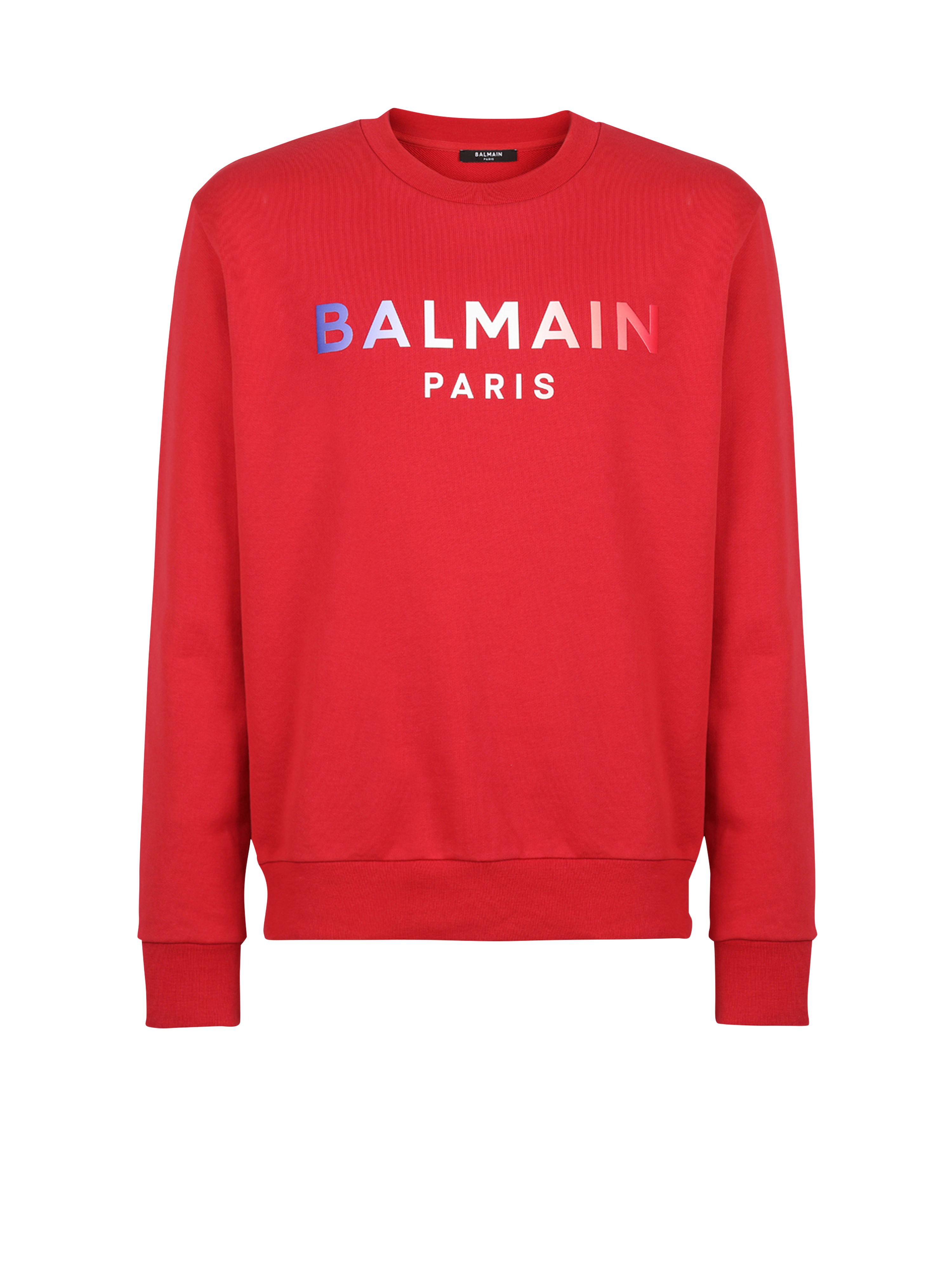 HIGH SUMMER CAPSULE - Cotton sweatshirt with Balmain Paris tie-dye logo print, red