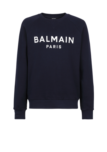 Cotton sweatshirt with flocked Balmain Paris logo