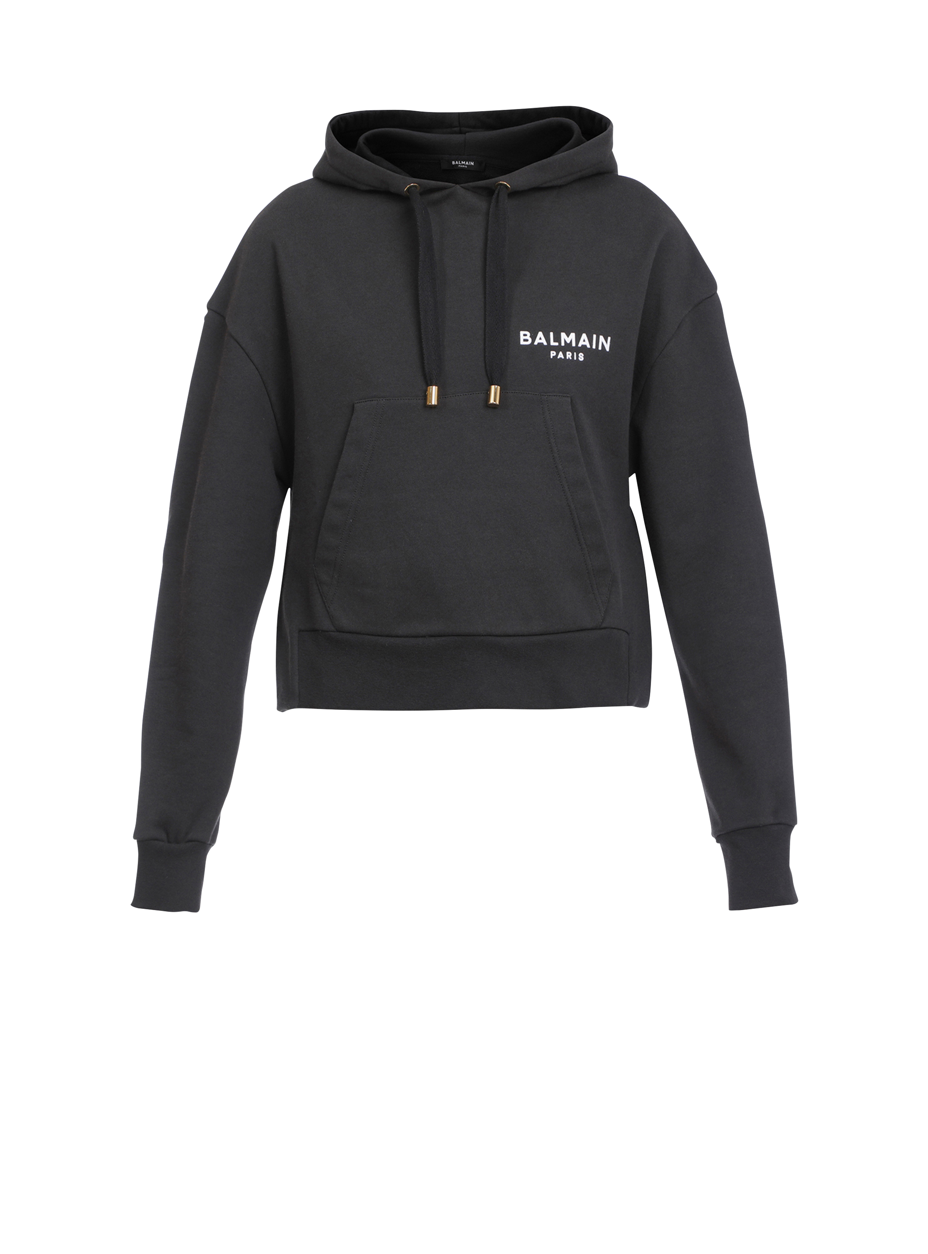 Eco-designed cotton sweatshirt with flocked Balmain logo, black