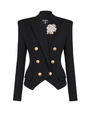 Wool double-breasted blazer with badge