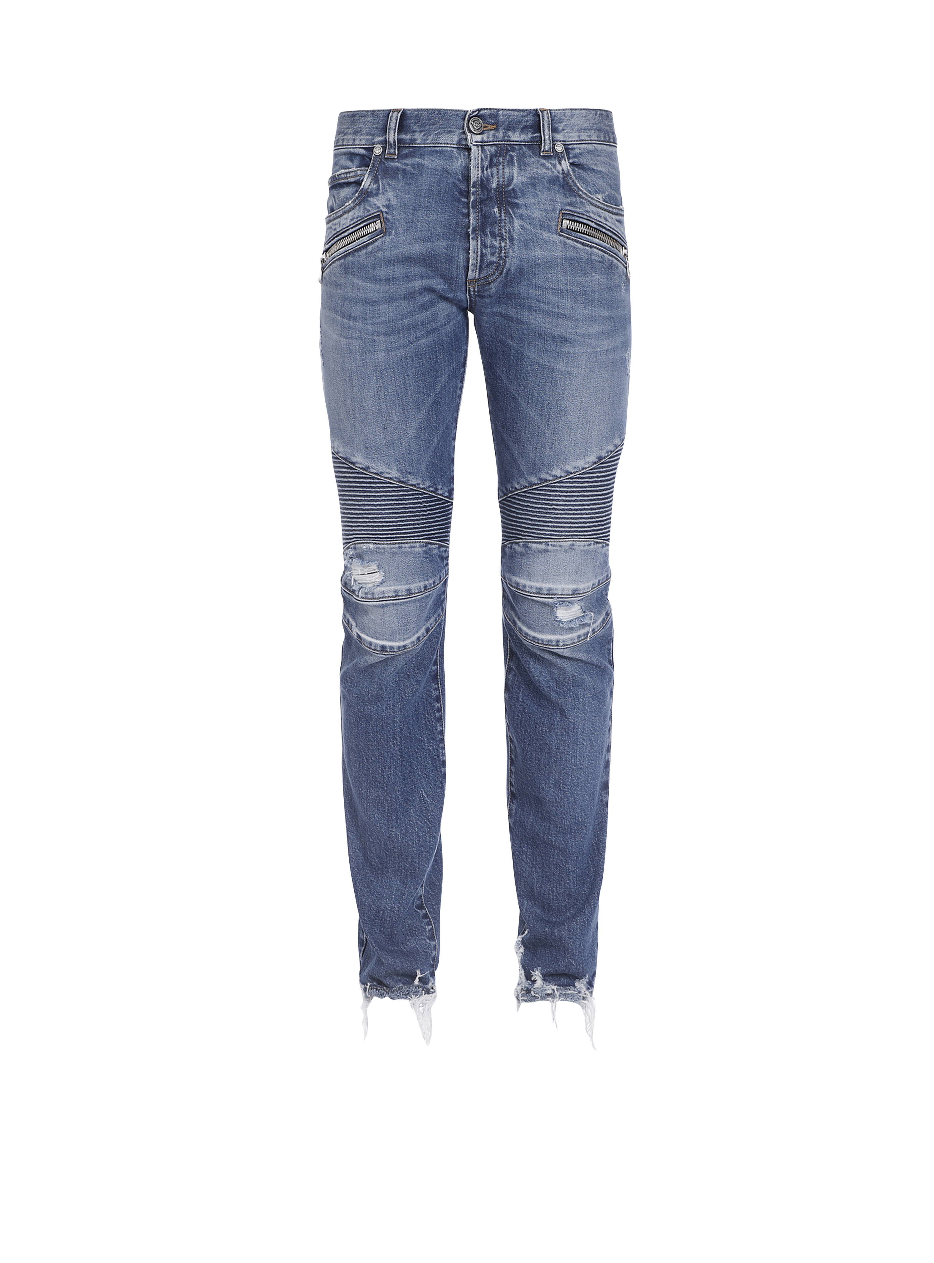 Tapered ripped blue cotton jeans, blue