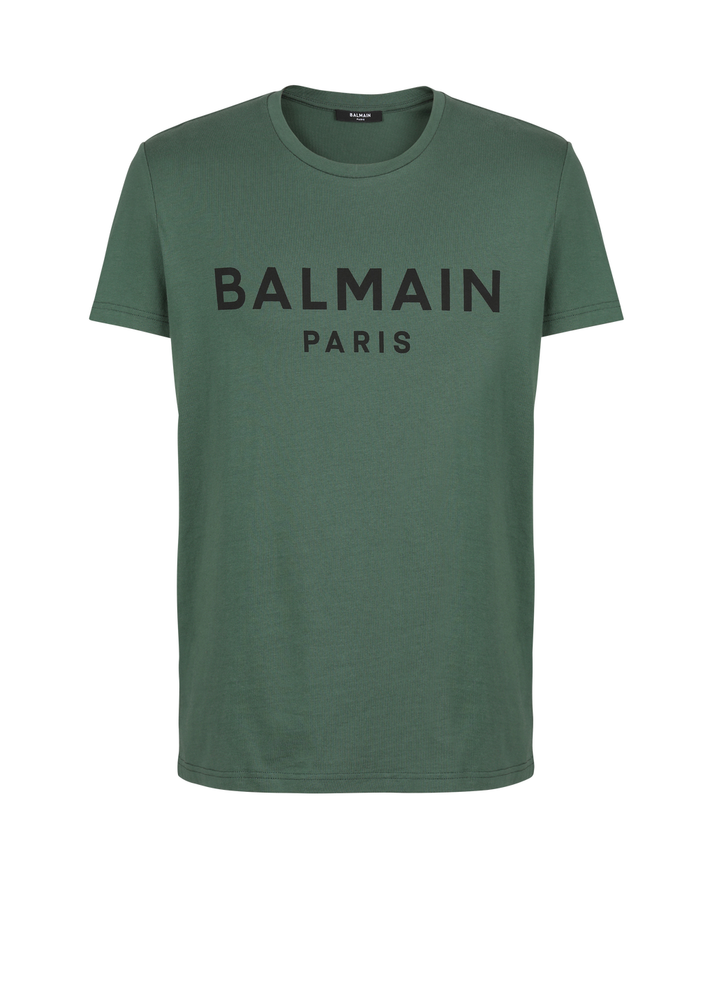 Eco-designed cotton T-shirt with Balmain Paris logo print, green, hi-res