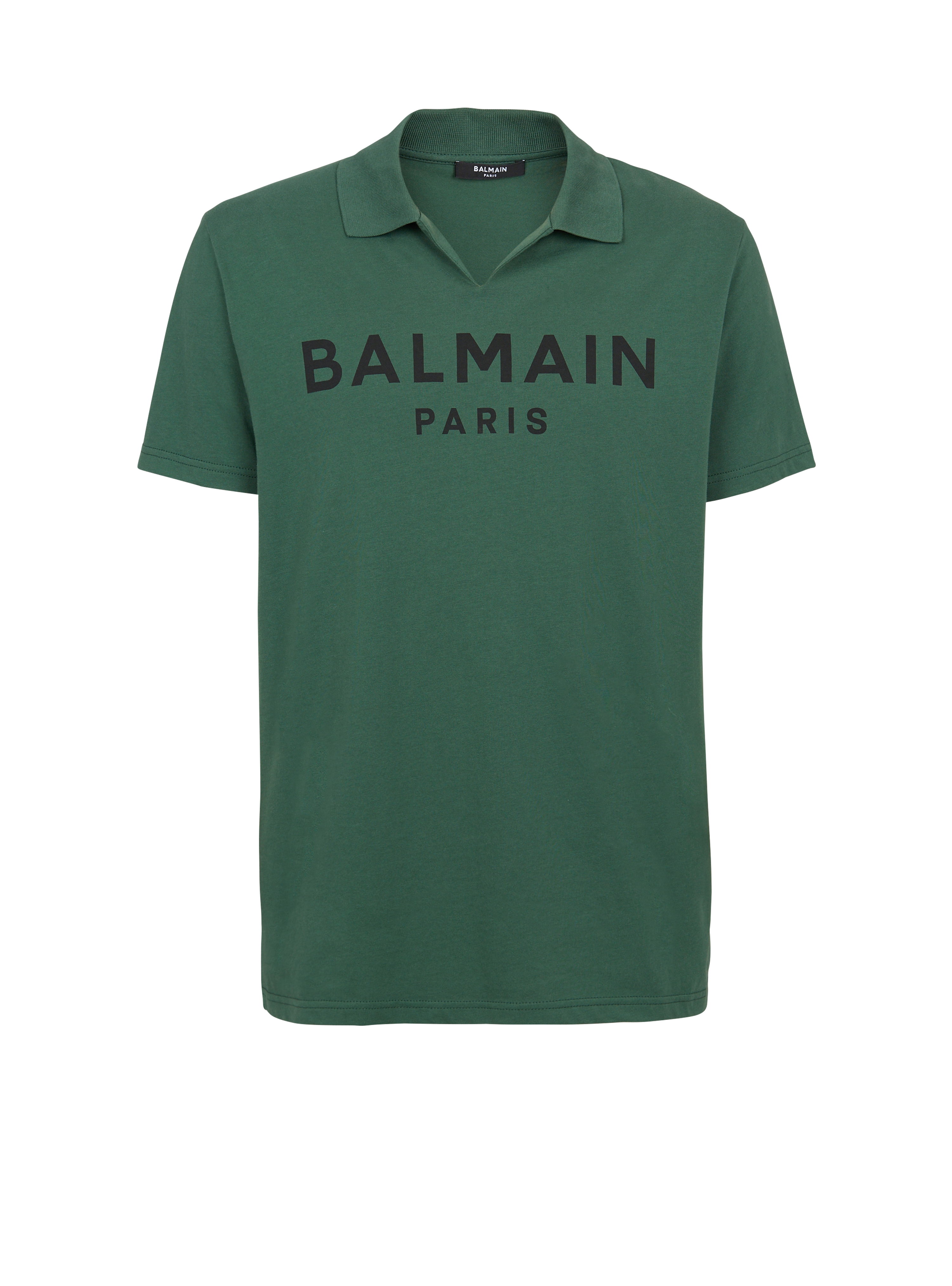 Cotton polo with black Balmain logo print, green