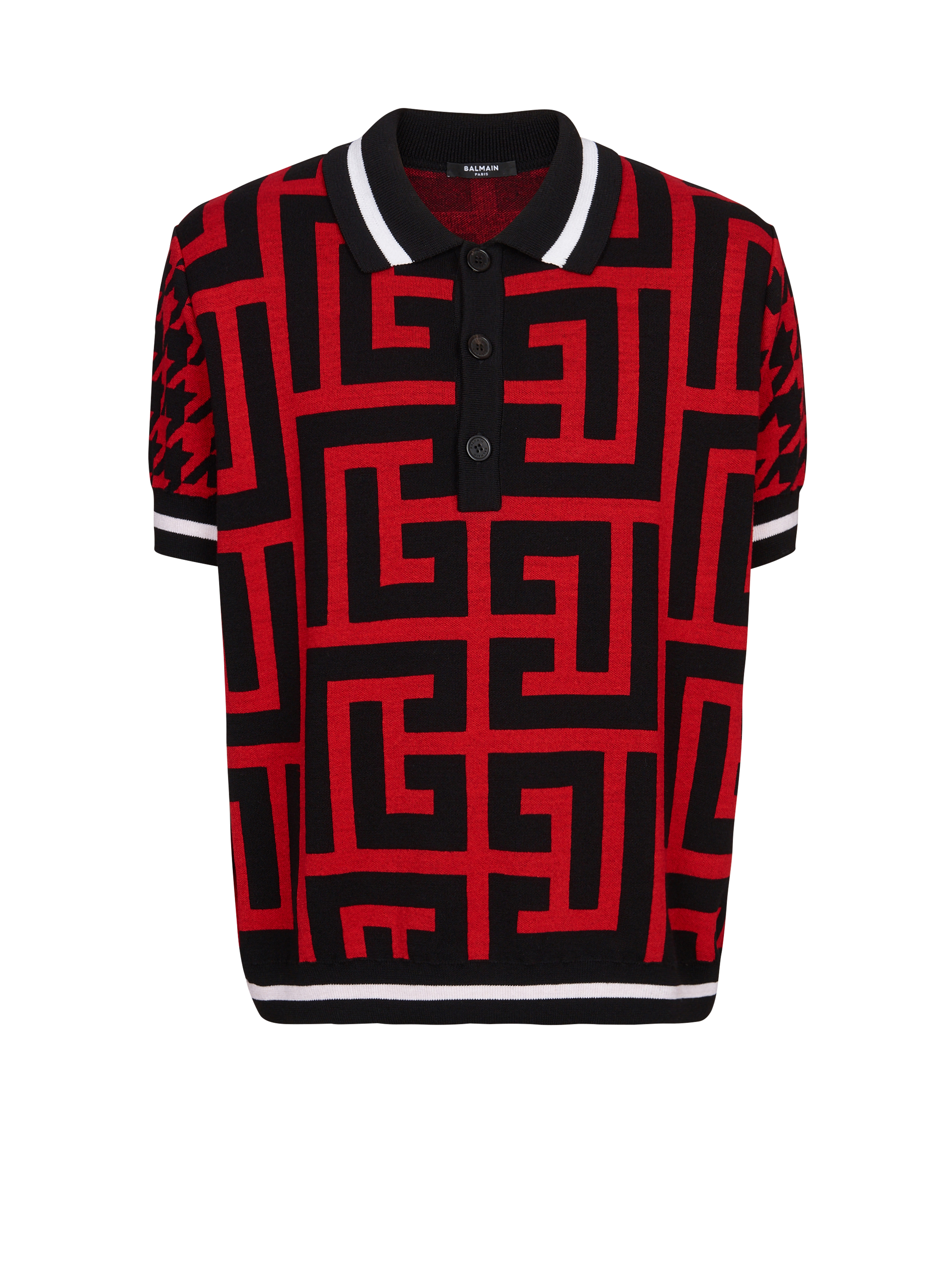 Houndstooth print polo, red