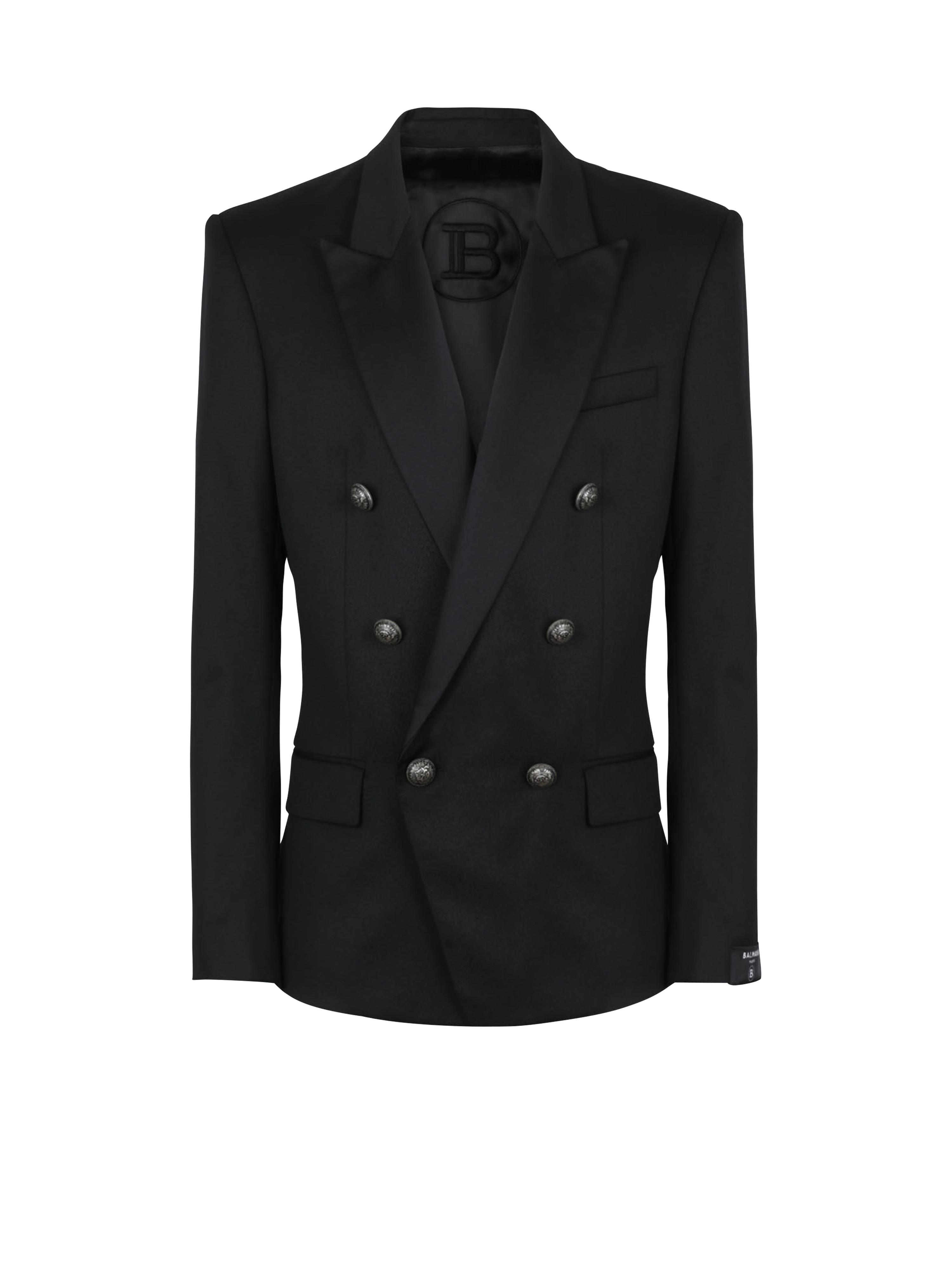 Wool blazer with double-breasted silver-tone buttoned fastening, black