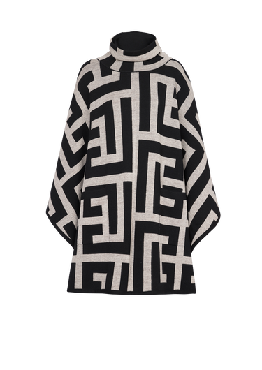 Knit poncho with maxi Balmain monogram print