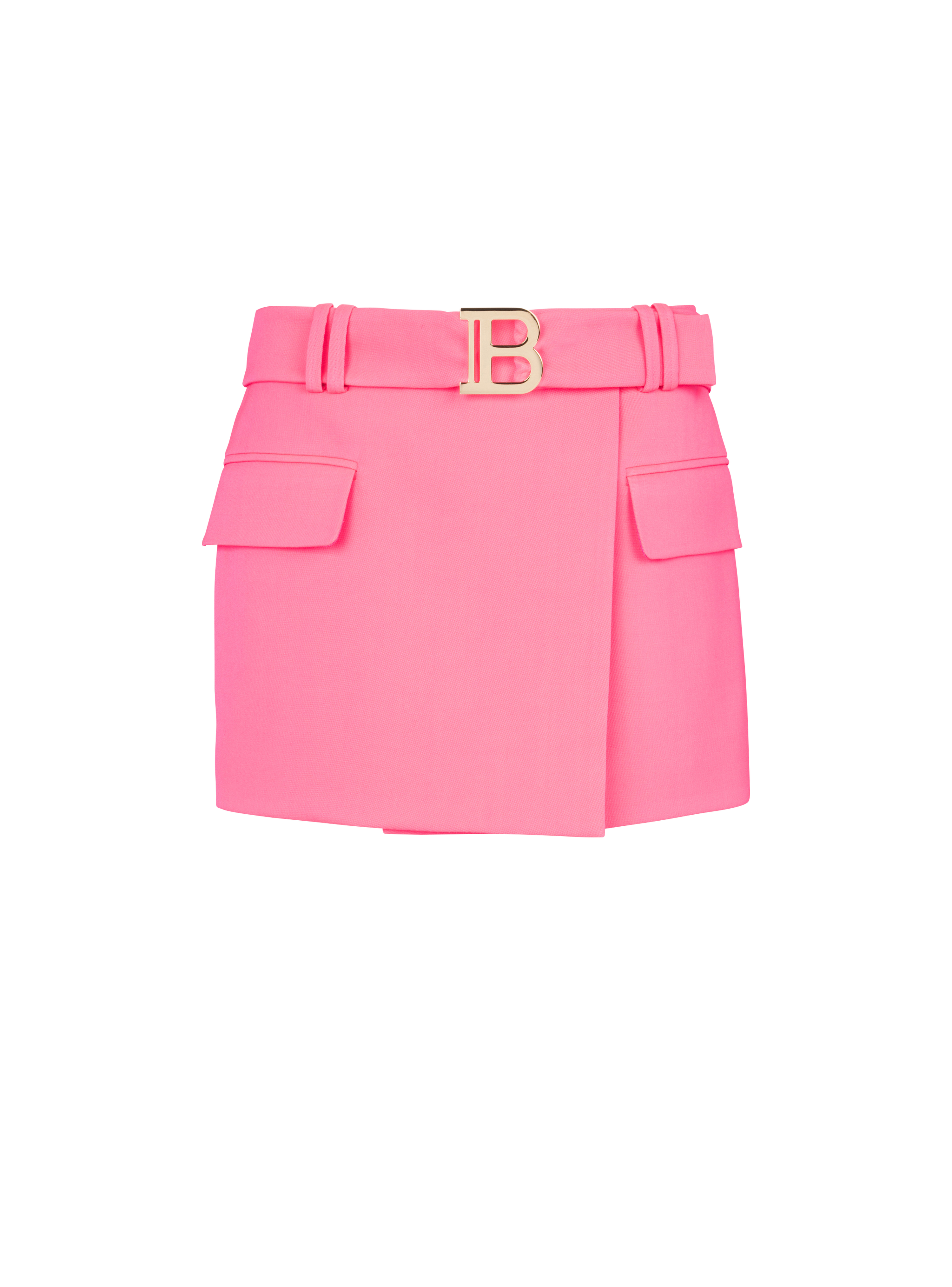 Short wool low-rise skirt, pink