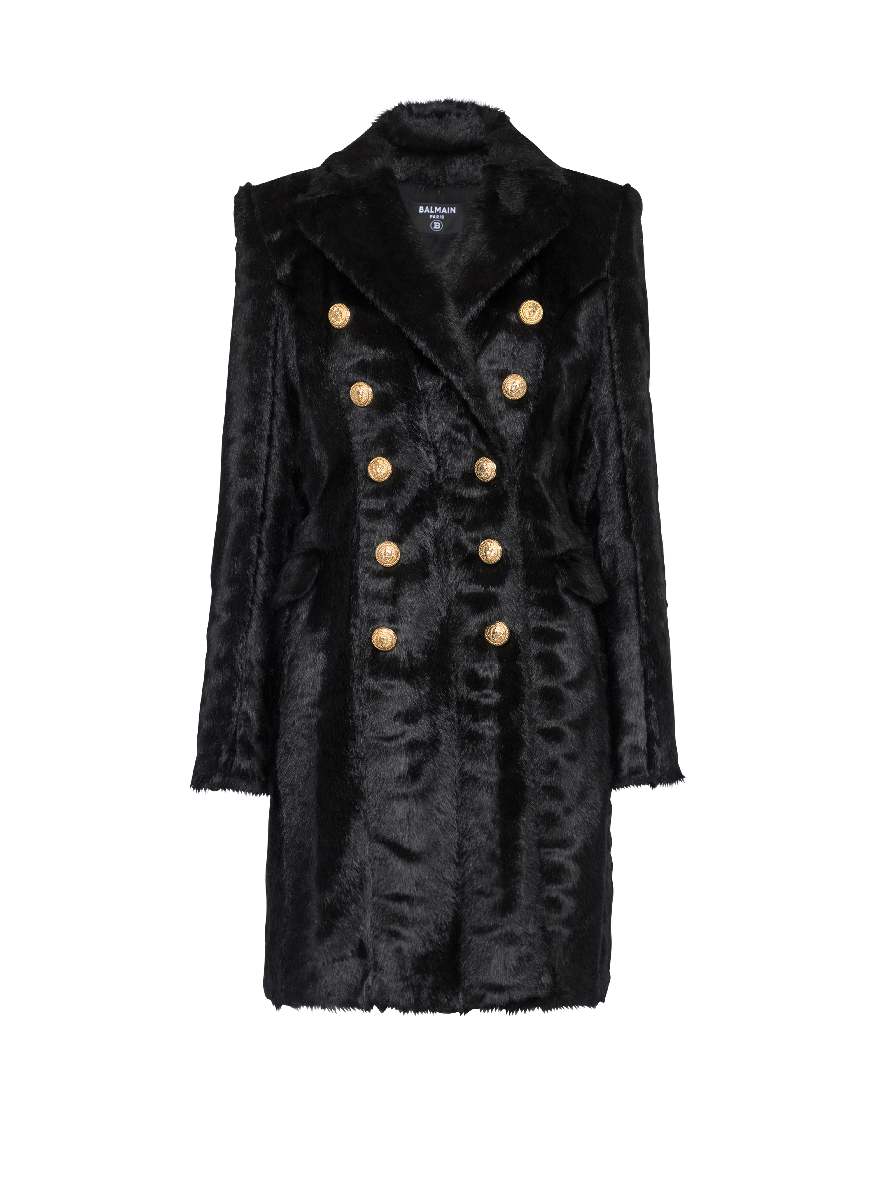 Long faux fur coat with double-buttoned fastening, grey
