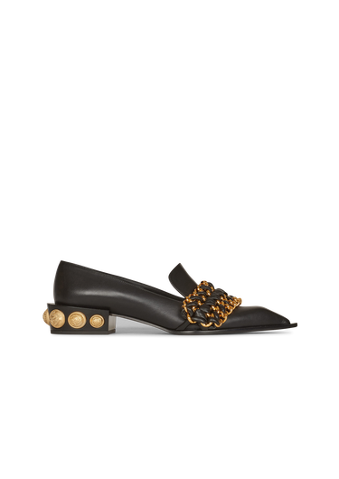 Leather Coin loafers with gold-tone chains